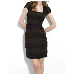 Nanette Lepore Designer Catch Me Cap Sleeve Gray Brown Black Dress Size 6 Career